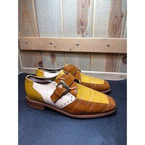Georgio Brutini 8.5 Croc-Embossed Leather Monk Strap Dress Shoes Brown Yellow